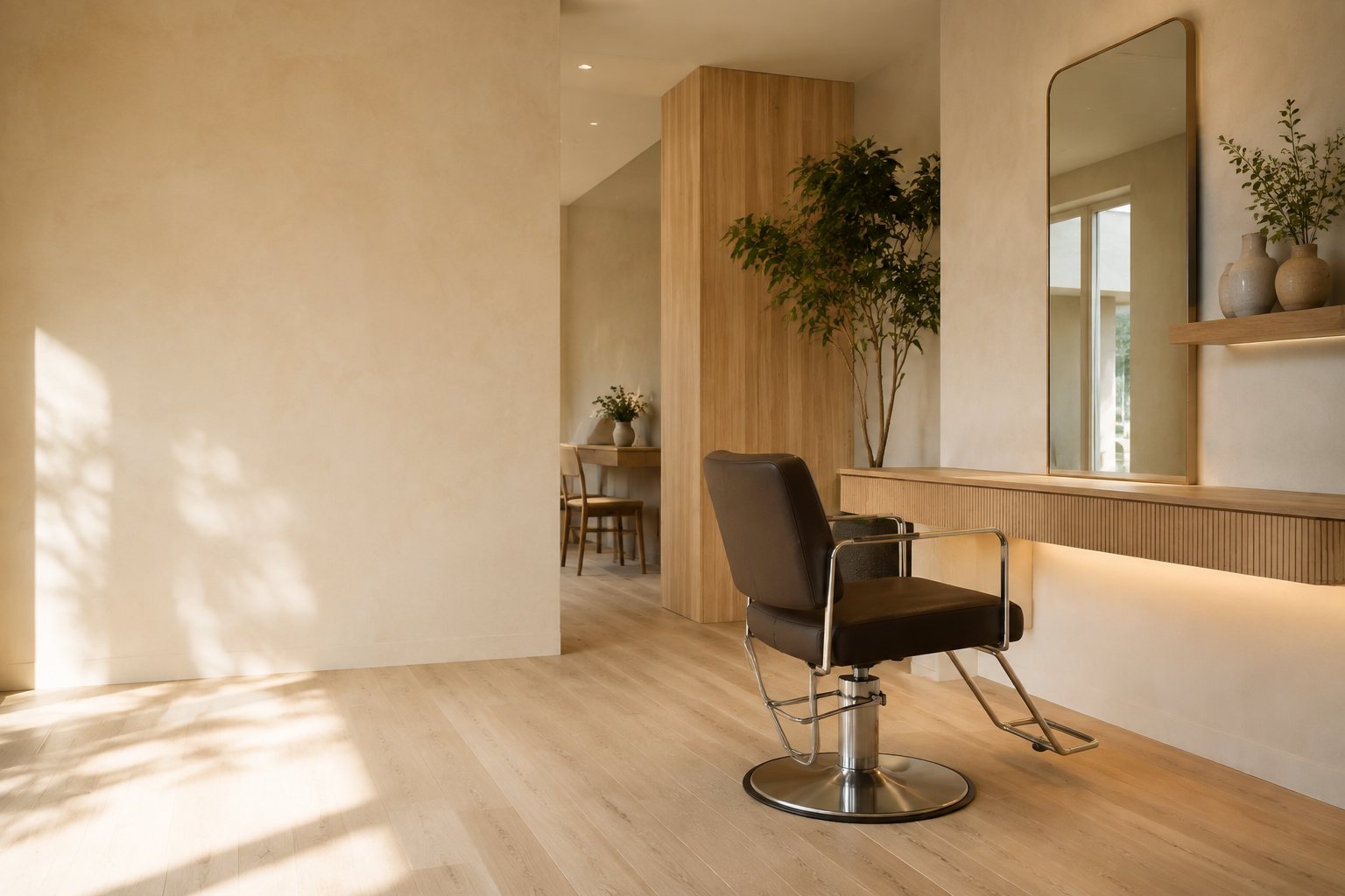 架空の美容室 KK SALON の店内イメージ（AI生成）